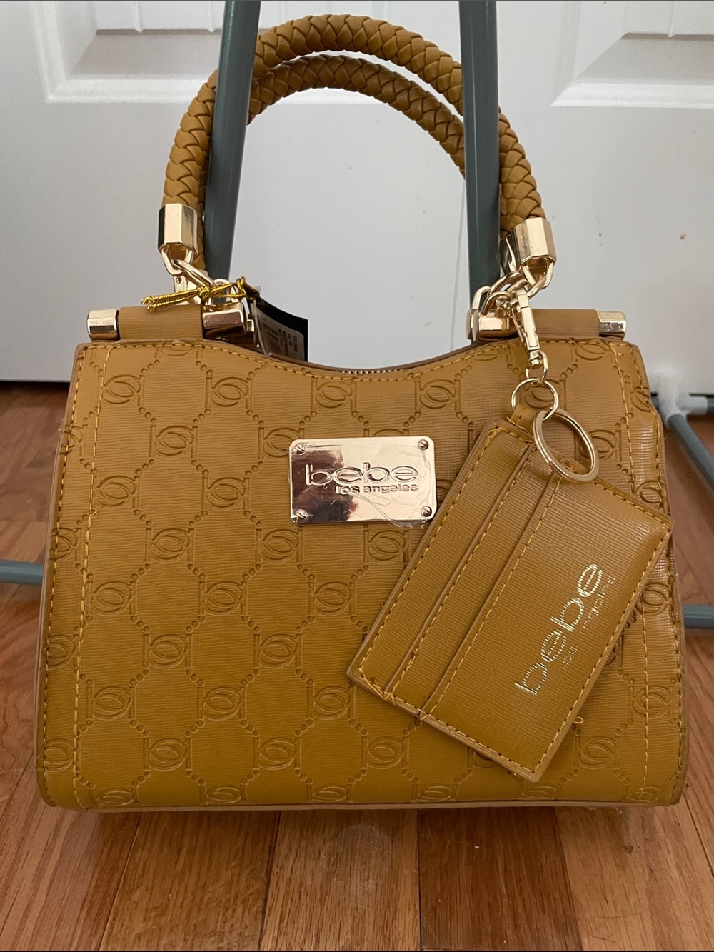 bebe Mustard Quilted Top-Handle Satchel with Cardholder NWT